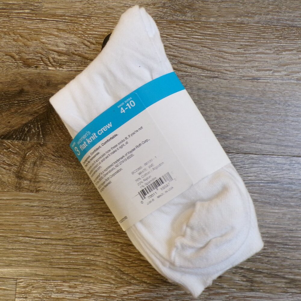No nonsense Women's NWT Flat Knit Crew 3 Pair Casual Socks White Size 4-10 USA - Picture 3 of 4